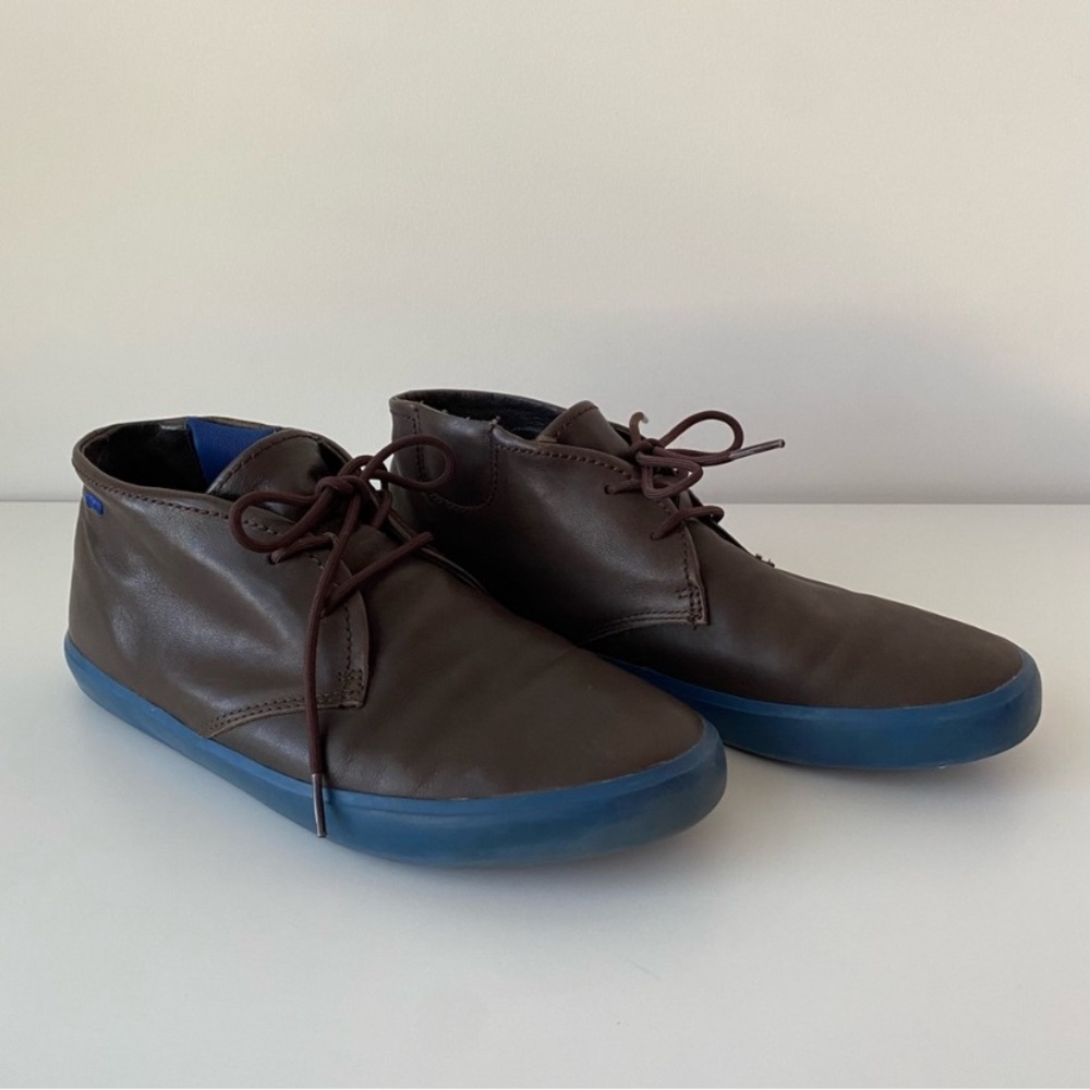 Camper Lace-up Chukka Boots in Brown Leather with Blue Soles, Size US 11, EUC - Picture 4 of 12